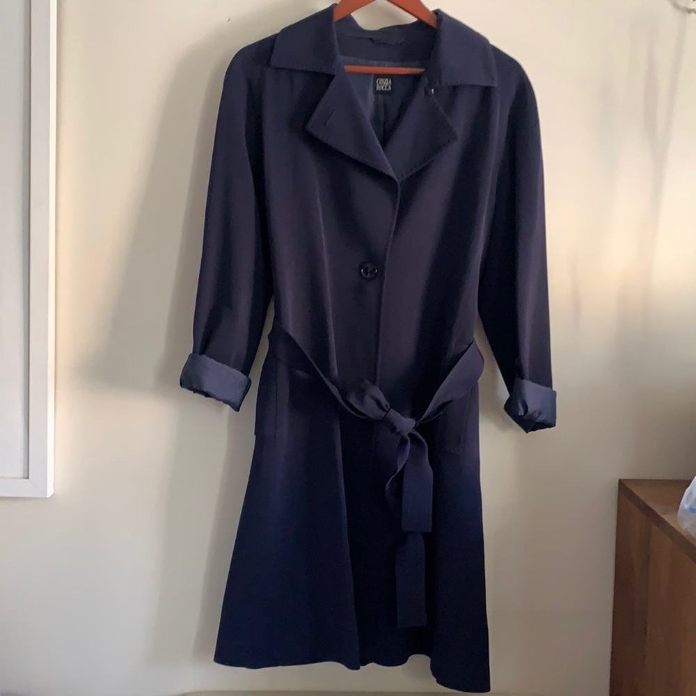 Cinzia Rocca Bergdorf Goodman Virgin Wool Navy Trench Coat US Size 12